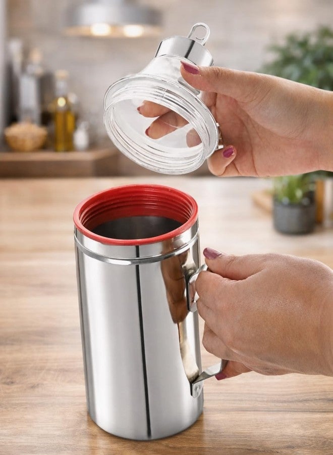MILTLIFE Stainless Steel Oil Dispenser with Handle 1000 ml | Oil Pourer for Kitchen | Steel Oil Container | Oil Can with Handle | Cooking oil Bottle | leakproof oil pourer (Set of 2) - Image 3